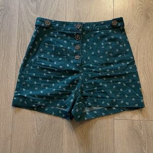 UO Teal Floral High-Waisted Shorts